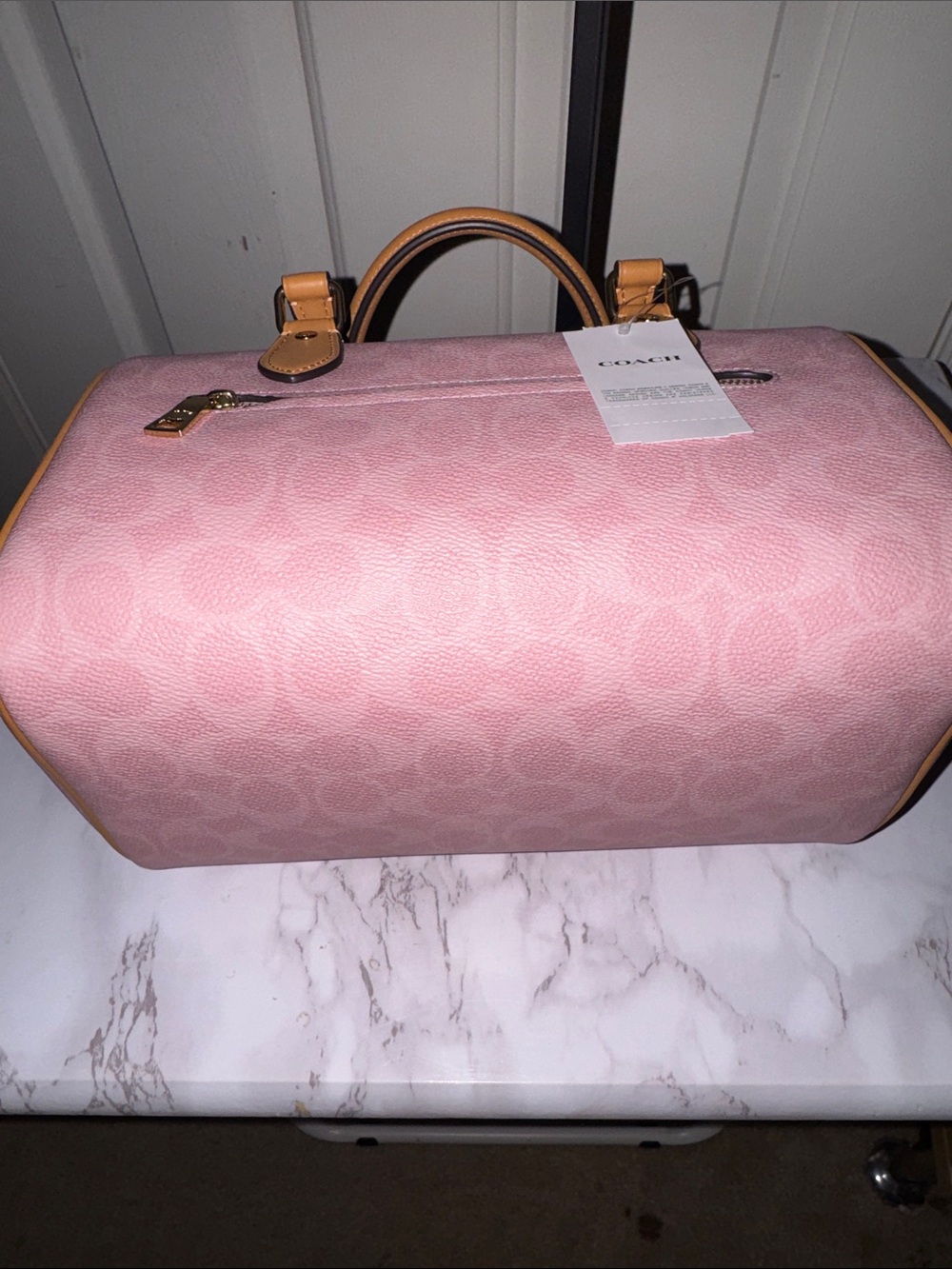 Coach Pink Leather Satchel with Tan Trim and Gold Hardware - Picture 11 of 12